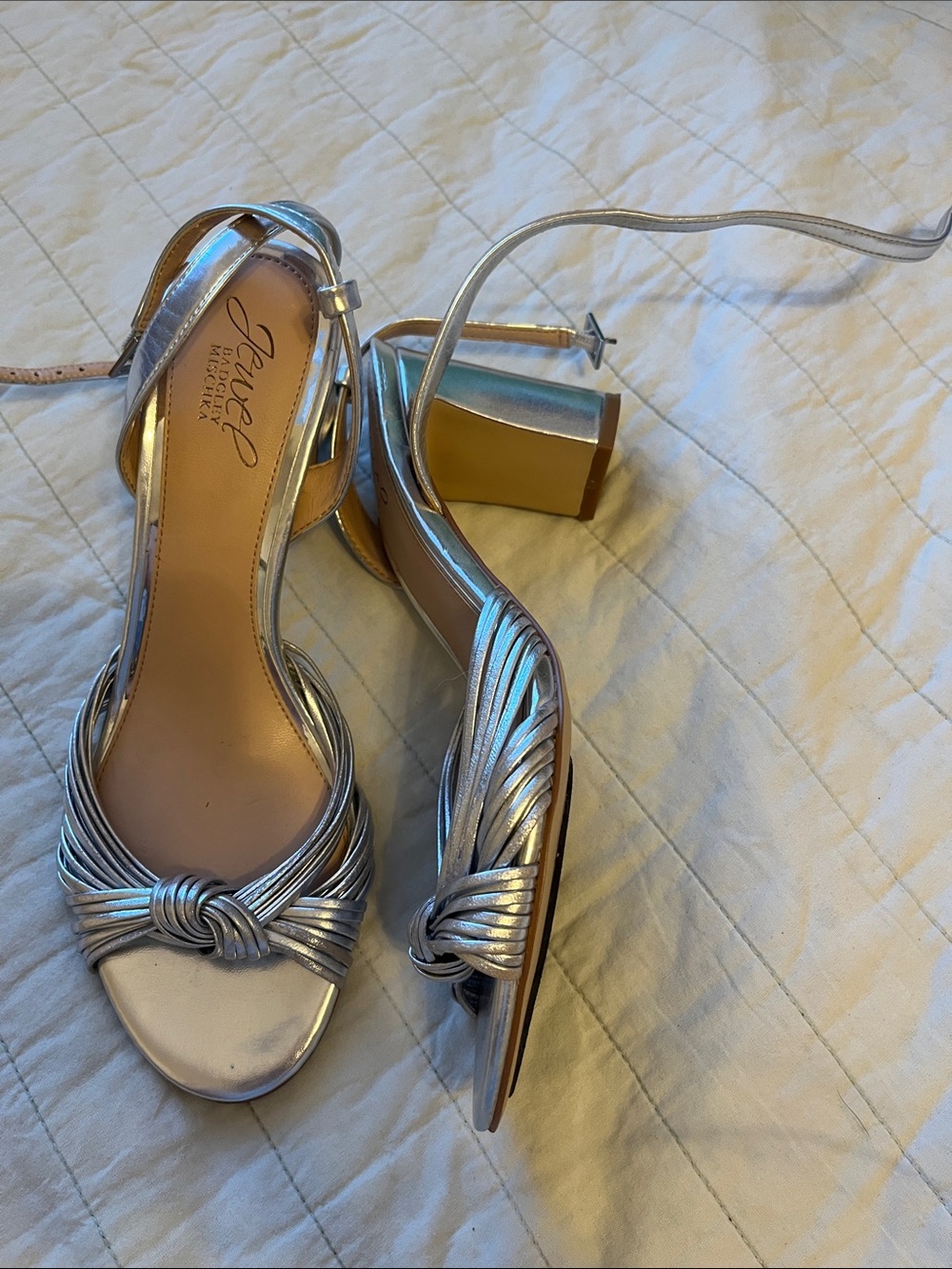 Jewel by Badgley mischka Metallic Silver Block Heels Sandals